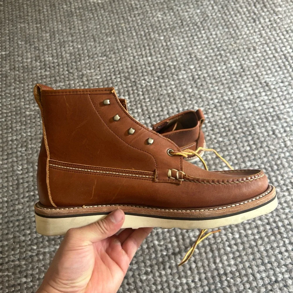 G.H. Bass & Co. Brown Leather Moc Toe Lace-Up Boots w/ Vibram soles